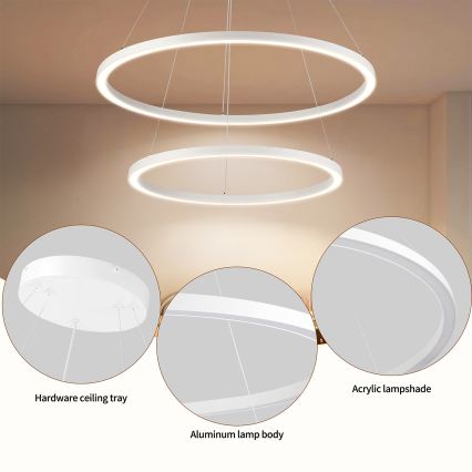 Brilagi - LED Stmívatelný lustr na lanku PORTOFINO LED/98W/230V 3000-6000K pr. 80 cm bílá + dálkové ovládání