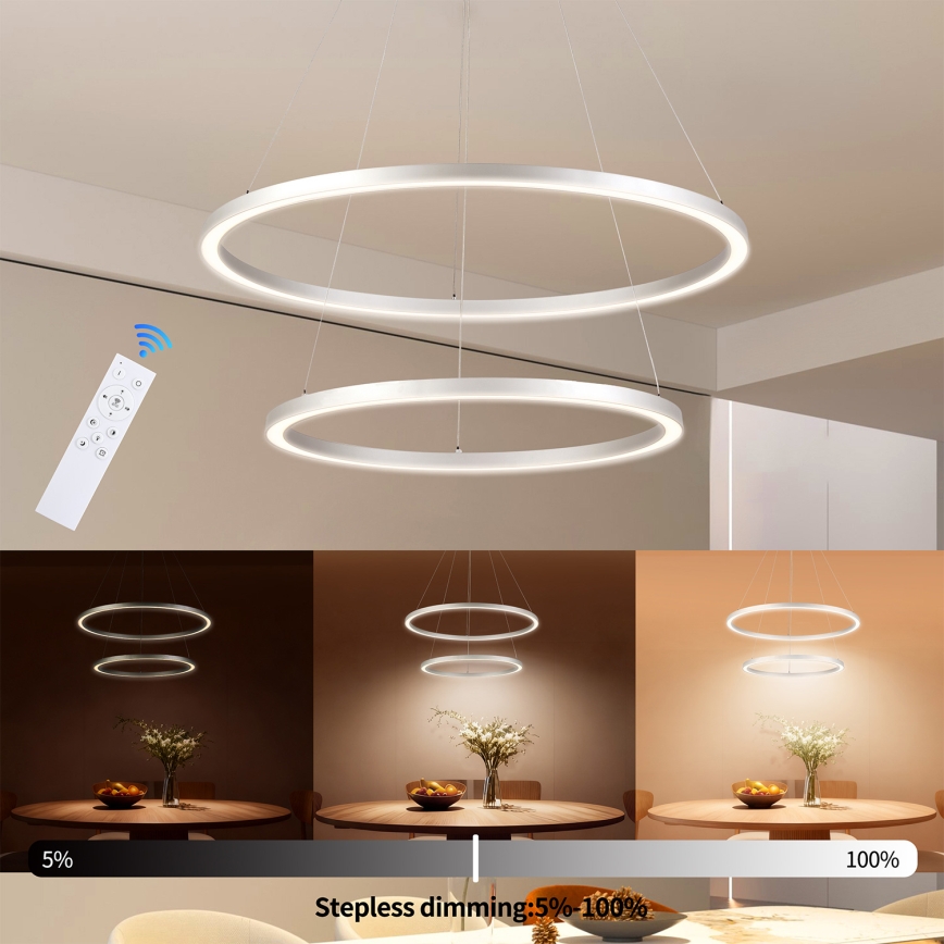 Brilagi - LED Stmívatelný lustr na lanku PORTOFINO LED/98W/230V 3000-6000K pr. 80 cm stříbrná + dálkové ovládání