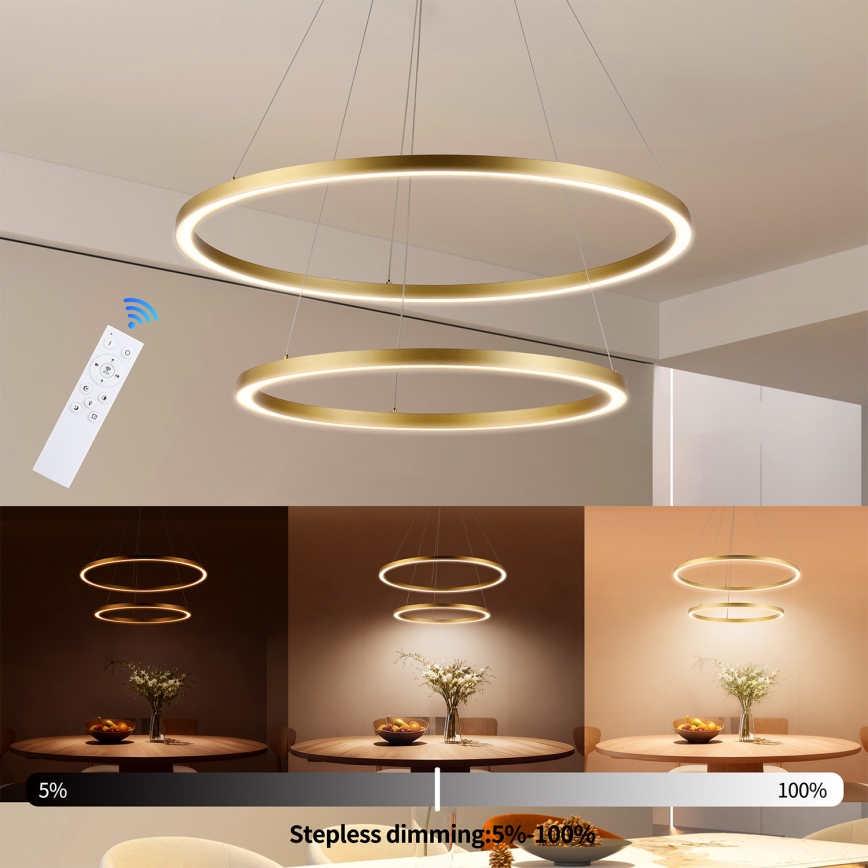 Brilagi - LED Stmívatelný lustr na lanku PORTOFINO LED/98W/230V 3000-6000K pr. 80 cm zlatá + dálkové ovládání
