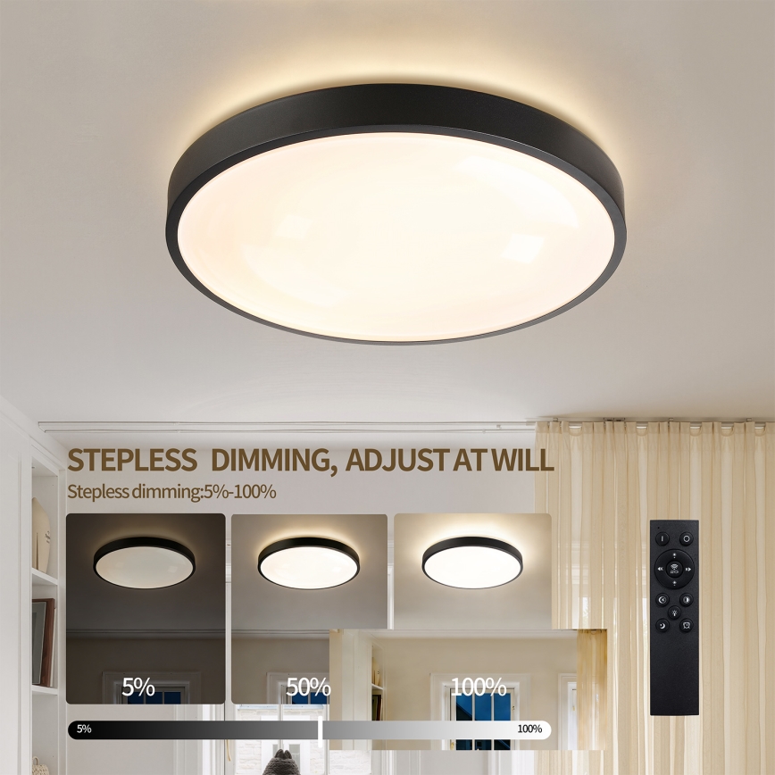 Brilagi - LED Stmívatelné stropní svítidlo GLASS POOL DOUBLE LED/48W/230V 3000-6000K 40 cm černá + dálkové ovládání