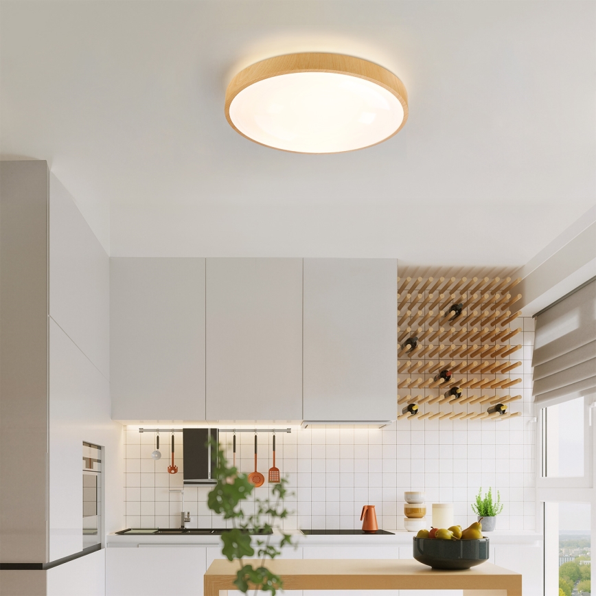 Brilagi - LED Stmívatelné stropní svítidlo GLASS POOL DOUBLE LED/48W/230V 3000-6000K 40 cm dekor dřeva + dálkové ovládání