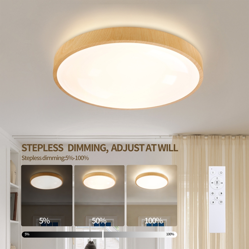 Brilagi - LED Stmívatelné stropní svítidlo GLASS POOL DOUBLE LED/48W/230V 3000-6000K 40 cm dekor dřeva + dálkové ovládání