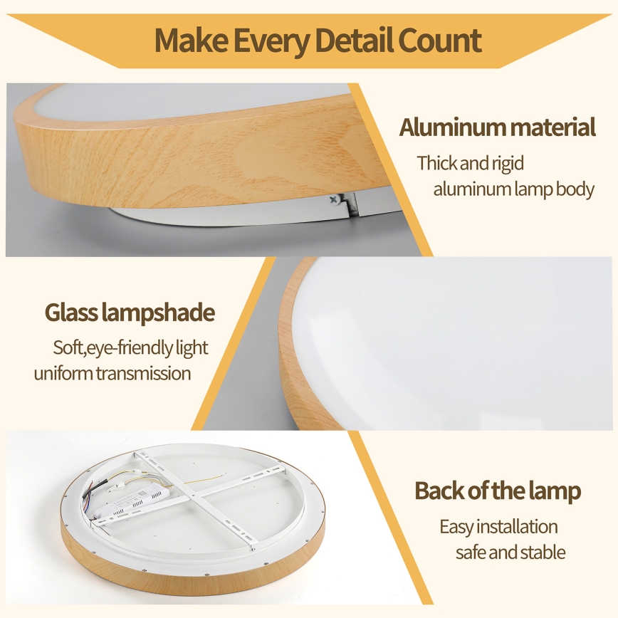 Brilagi - LED Stmívatelné stropní svítidlo GLASS POOL DOUBLE LED/48W/230V 3000-6000K 40 cm dekor dřeva + dálkové ovládání