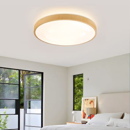 Brilagi - LED Stmívatelné stropní svítidlo GLASS POOL DOUBLE LED/60W/230V 3000-6000K 50 cm dekor dřeva + dálkové ovládání