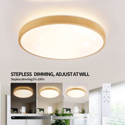 Brilagi - LED Stmívatelné stropní svítidlo GLASS POOL DOUBLE LED/60W/230V 3000-6000K 50 cm dekor dřeva + dálkové ovládání