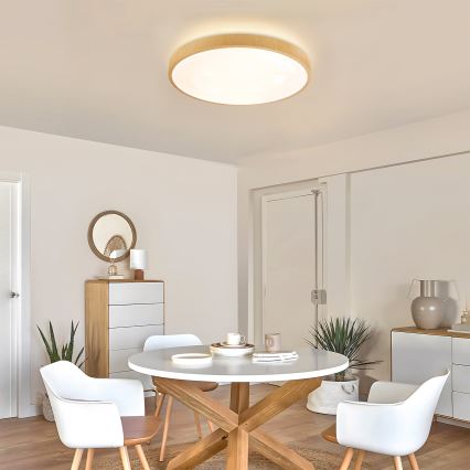 Brilagi - LED Stmívatelné stropní svítidlo GLASS POOL DOUBLE LED/60W/230V 3000-6000K 50 cm dekor dřeva + dálkové ovládání