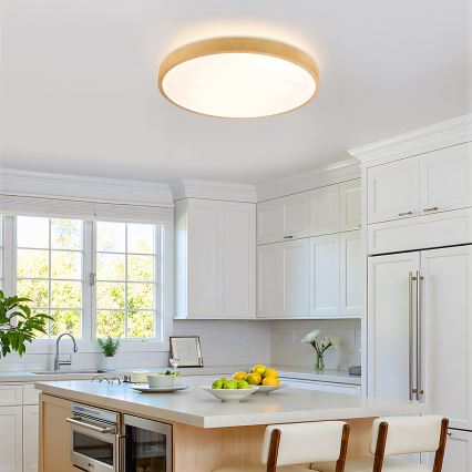 Brilagi - LED Stmívatelné stropní svítidlo GLASS POOL DOUBLE LED/60W/230V 3000-6000K 50 cm dekor dřeva + dálkové ovládání