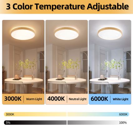 Brilagi - LED Stmívatelné stropní svítidlo GLASS POOL DOUBLE LED/80W/230V 3000-6000K 60 cm dekor dřeva + dálkové ovládání
