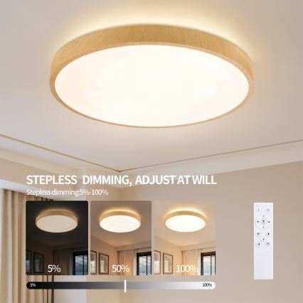 Brilagi - LED Stmívatelné stropní svítidlo GLASS POOL DOUBLE LED/80W/230V 3000-6000K 60 cm dekor dřeva + dálkové ovládání