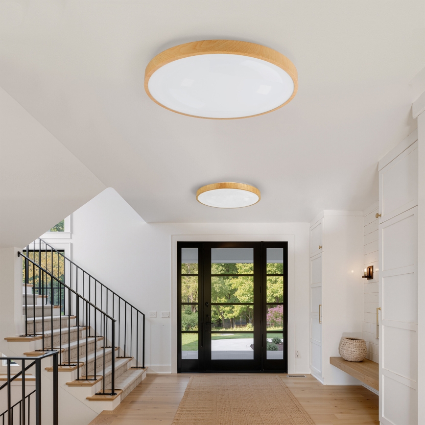 Brilagi - LED Stmívatelné stropní svítidlo GLASS POOL DOUBLE LED/80W/230V 3000-6000K 60 cm dekor dřeva + dálkové ovládání