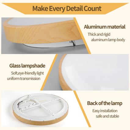 Brilagi - LED Stmívatelné stropní svítidlo GLASS POOL DOUBLE LED/80W/230V 3000-6000K 60 cm dekor dřeva + dálkové ovládání