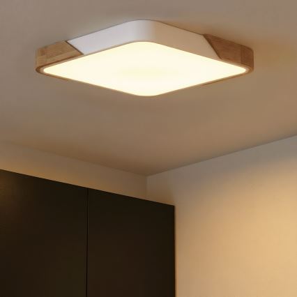 Brilagi - LED Stmívatelné stropní svítidlo PILANA LED/60W/230V 3000-6500K dub/bílá 56x56 cm + dálkové ovládání