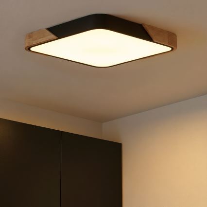 Brilagi - LED Stmívatelné stropní svítidlo PILANA LED/60W/230V 3000-6500K dub/černá 56x56 cm + dálkové ovládání