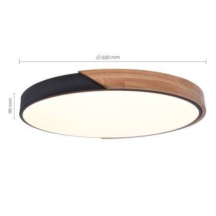 Brilagi - LED Stmívatelné stropní svítidlo PILANA LED/60W/230V 3000-6500K dub/černá pr. 60 cm  + dálkové ovládání