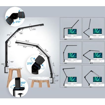 Brilagi - LED Stmívatelná dotyková flexibilní stolní lampa VARIO LED/12W/230V 3000/4000/5000/6500K CRI 92 černá