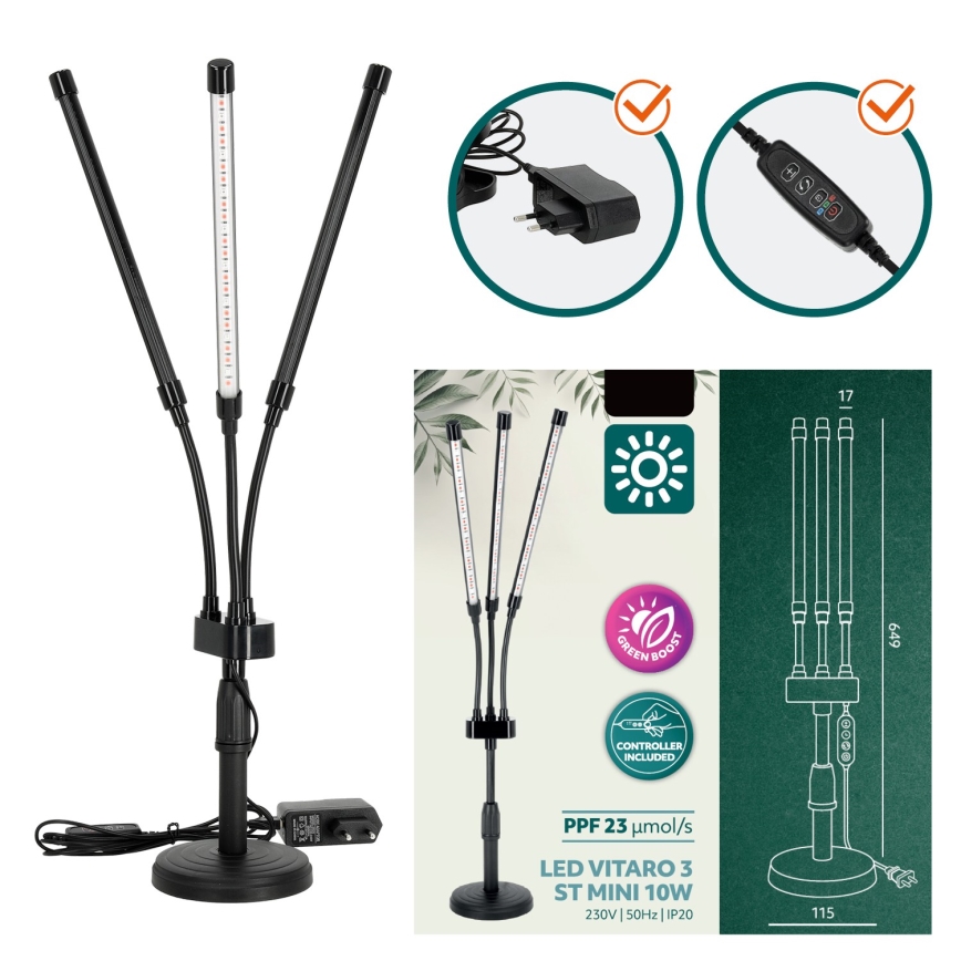 Brilagi - LED Stmívatelná flexibilní stolní lampa pro pěstování rostlin VITABLOOM 3xLED/10W/230V černá