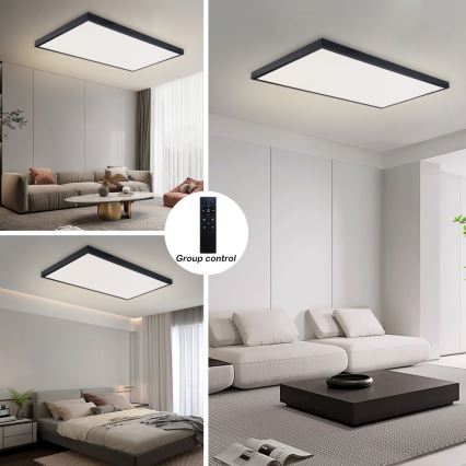 Brilagi - LED Stmívatelné koupelnové stropní svítidlo FRAME SMART LED/96W/230V 120x60 cm 3000-6000K IP44 černá + dálkové ovládání