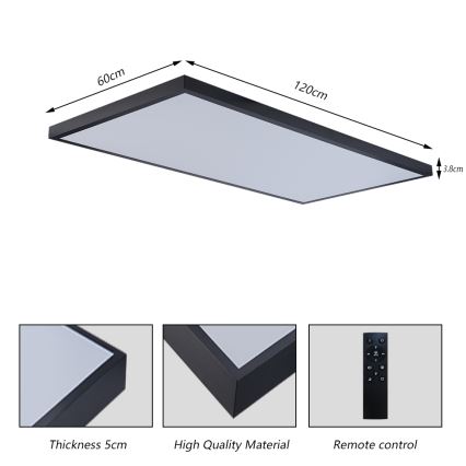 Brilagi - LED Stmívatelné koupelnové stropní svítidlo FRAME SMART LED/96W/230V 120x60 cm 3000-6000K IP44 černá + dálkové ovládání