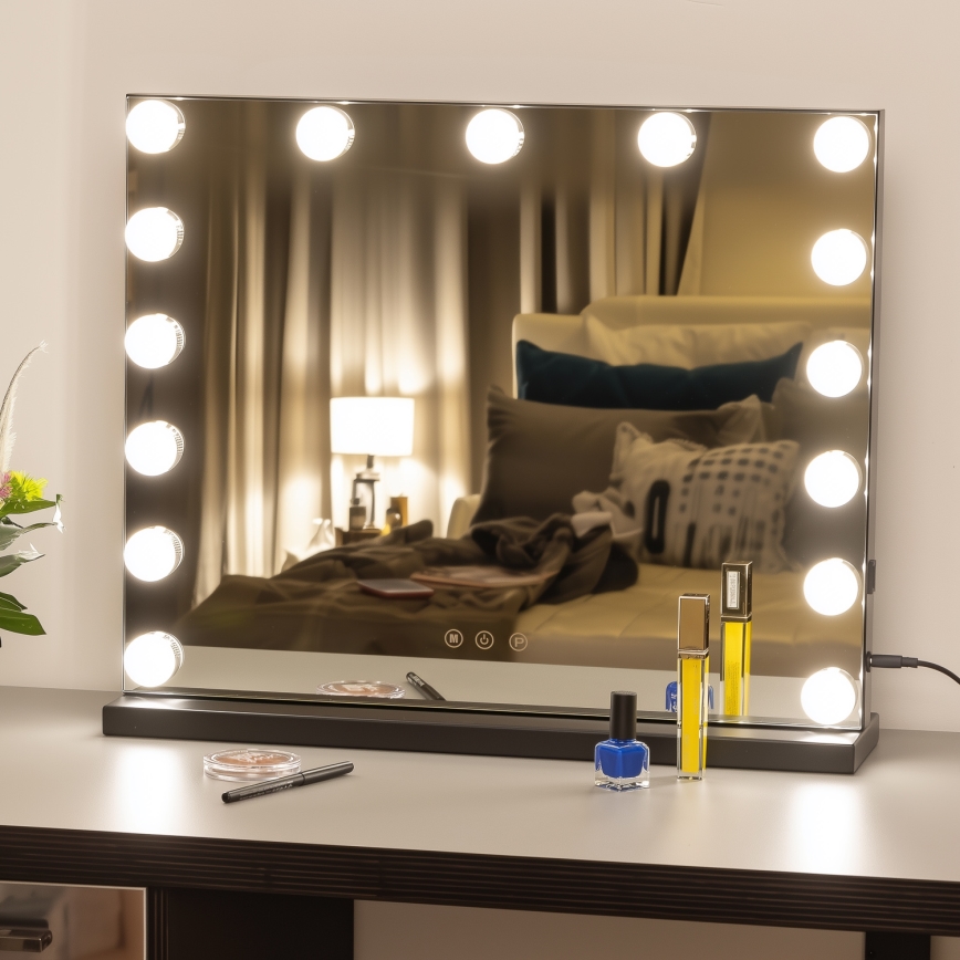 Brilagi - LED Stmívatelné make-up zrcadlo HOLLYWOOD LED/15W/230V 3000/4000/6500K černá