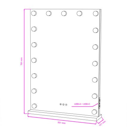 BRILAGI - LED Stmívatelné make-up zrcadlo HOLLYWOOD LED/15W/230V CCT + 2x USB 55x77 cm bílá