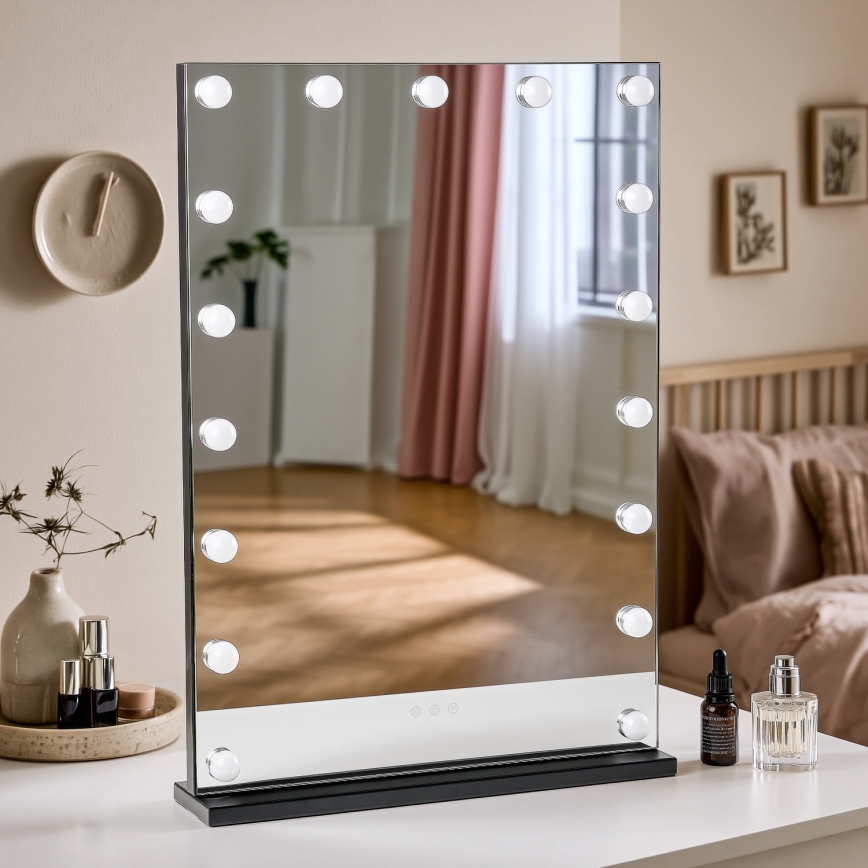 BRILAGI - LED Stmívatelné make-up zrcadlo HOLLYWOOD LED/15W/230V CCT + 2x USB 55x77 cm černá