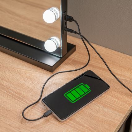 BRILAGI - LED Stmívatelné make-up zrcadlo HOLLYWOOD LED/15W/230V CCT + 2x USB 60x50 cm černá