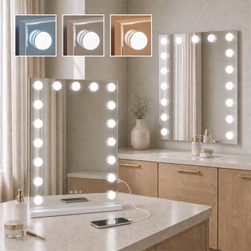 BRILAGI - LED Stmívatelné make-up zrcadlo HOLLYWOOD LED/15W/230V CCT + 2x USB 55x77 cm bílá