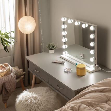 BRILAGI - LED Stmívatelné make-up zrcadlo HOLLYWOOD LED/15W/230V CCT + USB bílá