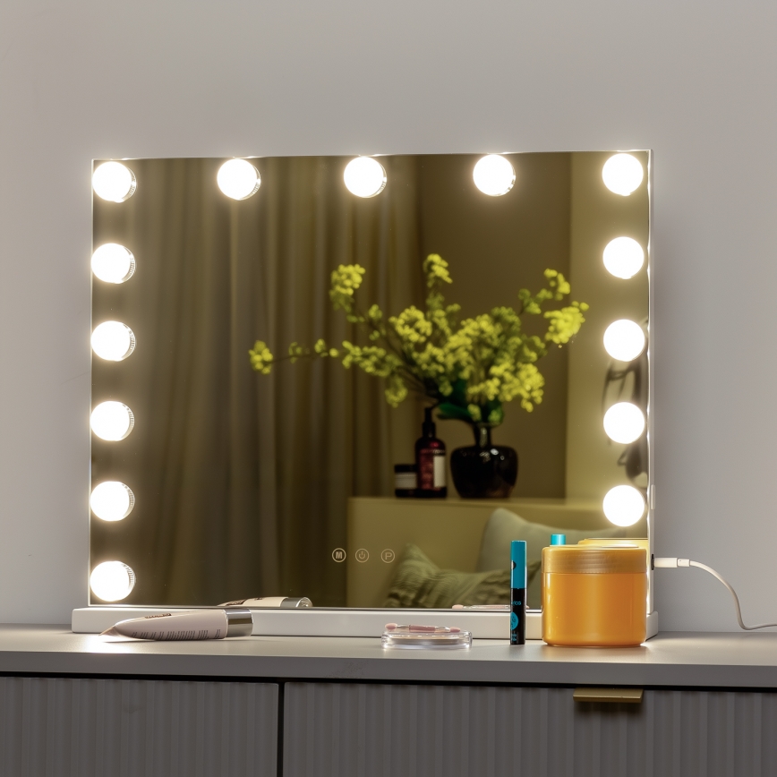 BRILAGI - LED Stmívatelné make-up zrcadlo HOLLYWOOD LED/15W/230V CCT + USB bílá
