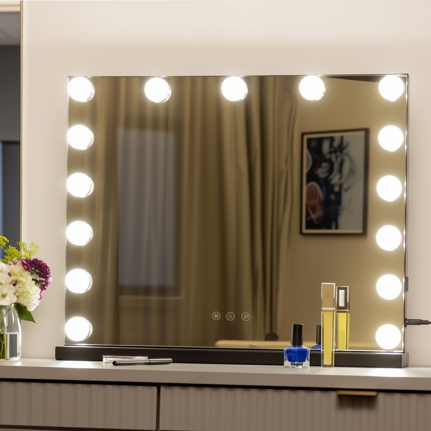 BRILAGI - LED Stmívatelné make-up zrcadlo HOLLYWOOD LED/15W/230V CCT + USB černá