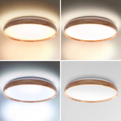 Brilagi - LED Stmívatelné stropní svítidlo ALSON LED/48W/230V 3000-6500K dub pr. 39,5 cm + dálkové ovládání