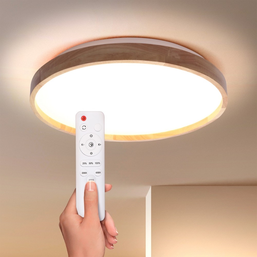 Brilagi - LED Stmívatelné stropní svítidlo ALSON LED/48W/230V 3000-6500K dub pr. 39,5 cm + dálkové ovládání
