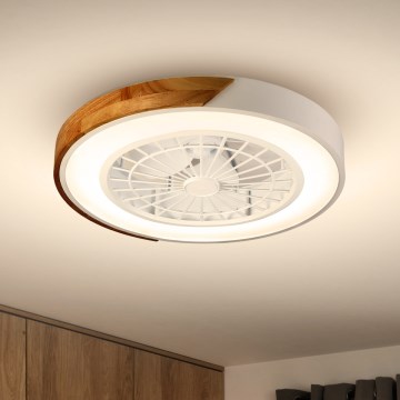 Brilagi - LED Stmívatelné stropní svítidlo s ventilátorem LED/30W/230V 3000-6500K bílá/dub + dálkové ovládání