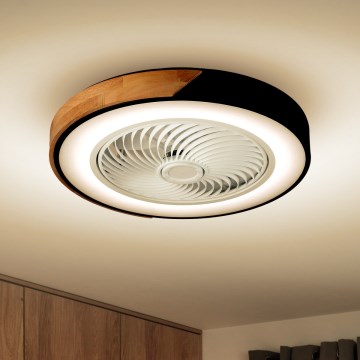 Brilagi - LED Stmívatelné stropní svítidlo s ventilátorem LED/30W/230V 3000-6500K pr. 50 cm černá/dub + dálkové ovládání