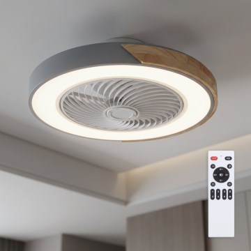 Brilagi - LED Stmívatelné stropní svítidlo s ventilátorem LED/38W/230V 3000-6500K 3000-6500K pr. 50 cm šedá/dub + dálkové ovládání