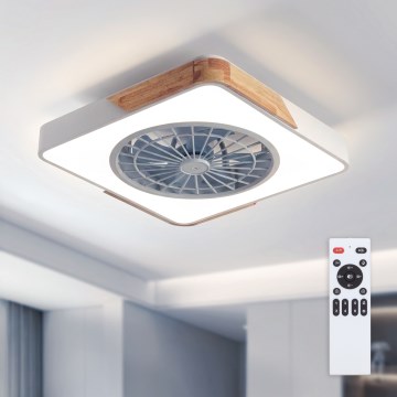 Brilagi - LED Stmívatelné stropní svítidlo s ventilátorem LED/38W/230V 3000-6500K 50x50 cm bílá/dub + dálkové ovládání