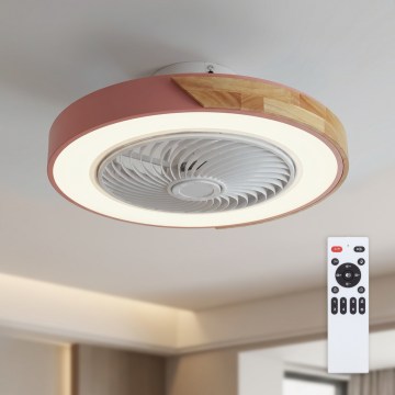 Brilagi - LED Stmívatelné stropní svítidlo s ventilátorem LED/38W/230V 3000-6500K pr. 50 cm růžová/dub + dálkové ovládání