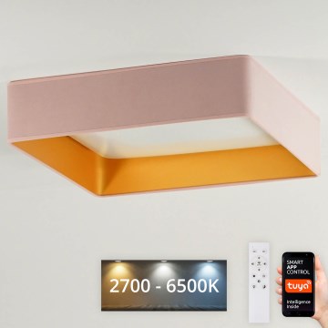 Brilagi - LED Stmívatelné stropní svítidlo VELVET SQUARE SMART LED/36W/230V 2700-6500K Wi-Fi Tuya + dálkové ovládání růžová