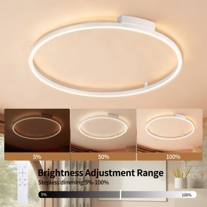 Brilagi - LED Stmívatelné stropní svítidlo PORTOFINO LED/60W/230V 3000-6000K pr. 80 cm bílá + dálkové ovládání
