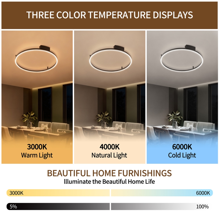 Brilagi - LED Stmívatelné stropní svítidlo PORTOFINO LED/60W/230V 3000-6000K pr. 80 cm černá + dálkové ovládání