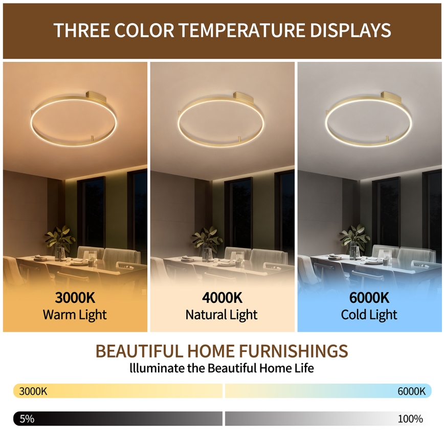 Brilagi - LED Stmívatelné stropní svítidlo PORTOFINO LED/60W/230V 3000-6000K pr. 80 cm zlatá + dálkové ovládání