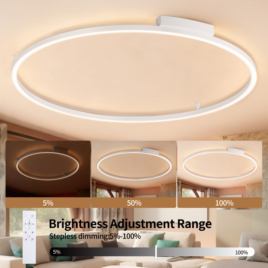 Brilagi - LED Stmívatelné stropní svítidlo PORTOFINO LED/85W/230V 3000-6000K pr. 120 cm bílá + dálkové ovládání