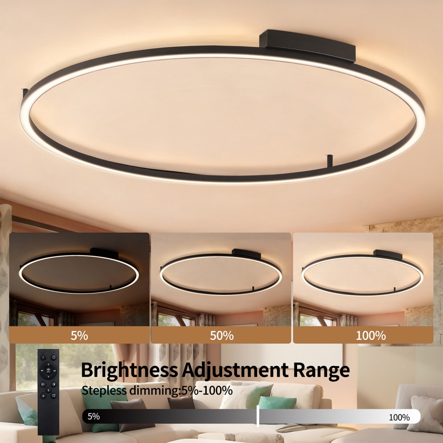 Brilagi - LED Stmívatelné stropní svítidlo PORTOFINO LED/85W/230V 3000-6000K pr. 120 cm černá + dálkové ovládání