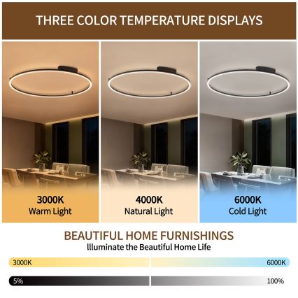 Brilagi - LED Stmívatelné stropní svítidlo PORTOFINO LED/85W/230V 3000-6000K pr. 120 cm černá + dálkové ovládání