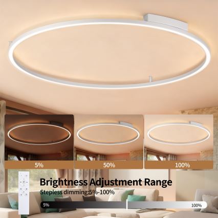 Brilagi - LED Stmívatelné stropní svítidlo PORTOFINO LED/85W/230V 3000-6000K pr. 120 cm stříbrná + dálkové ovládání