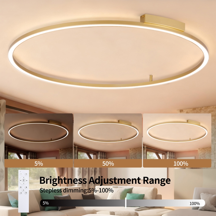 Brilagi - LED Stmívatelné stropní svítidlo PORTOFINO LED/85W/230V 3000-6000K pr. 120 cm zlatá + dálkové ovládání
