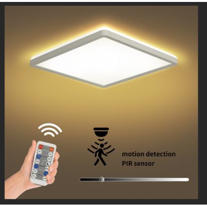 Brilagi - LED Stmívatelné svítidlo se senzorem pohybu a soumraku ULTRA SLIM LED/18W/230V 30x30 cm + dálkové ovládání