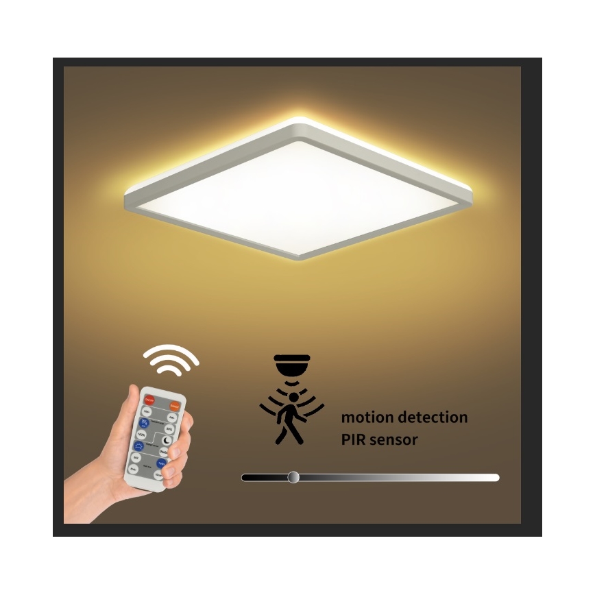 Brilagi - LED Stmívatelné svítidlo se senzorem pohybu a soumraku ULTRA SLIM LED/18W/230V 30x30 cm + dálkové ovládání