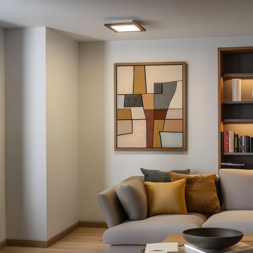 Brilagi - LED Stmívatelné stropní svítidlo SLIMFRAME WOOD LED/25W/230V 34x34 cm 3000-6000K hnědá + dálkové ovládání