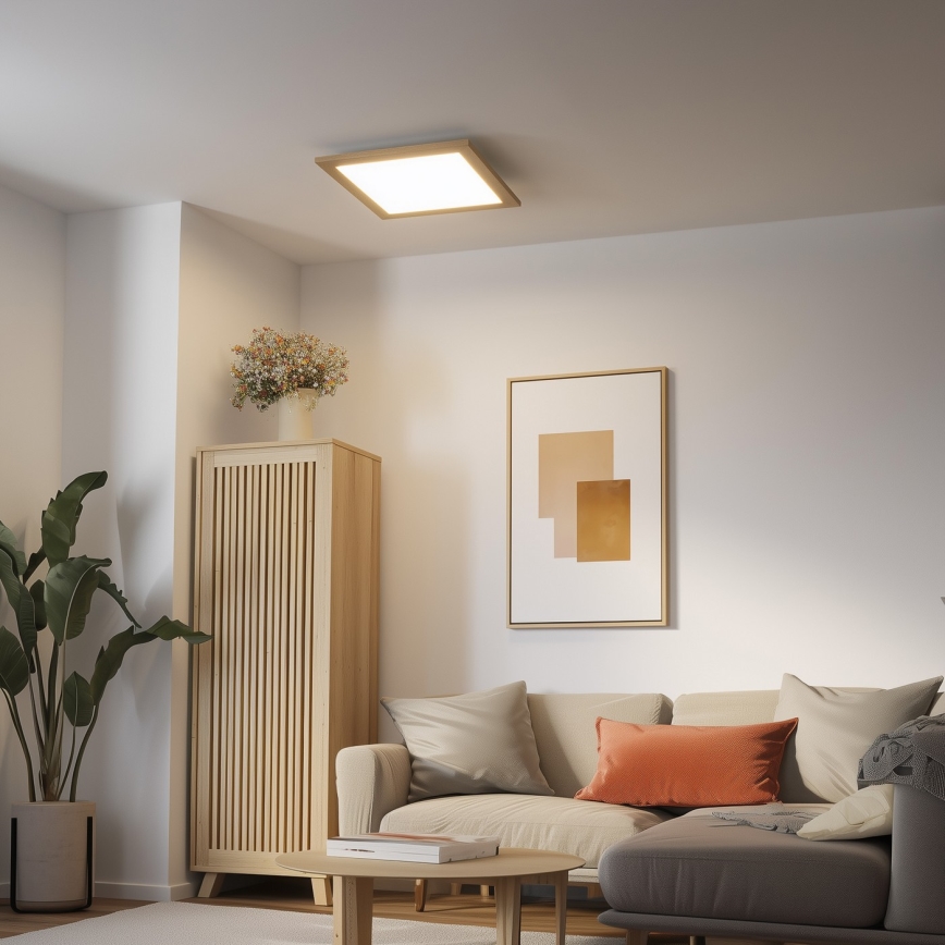 Brilagi - LED Stmívatelné stropní svítidlo SLIMFRAME WOOD LED/36W/230V 49,5x49,5 cm 3000-6000K hnědá + dálkové ovládání